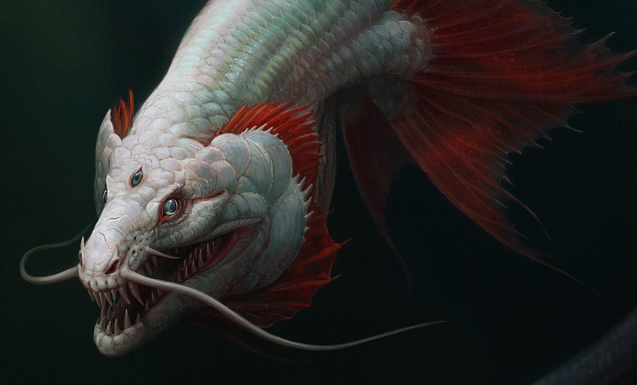 Fish creature. Морской дракон (Draco Marinus). Рюдзин морской дракон. Мурена дракон рыба. Рыба змейка морской дракон.