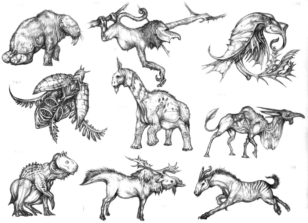Гибрид рисунок. Зарисовки разных существ. Сказочные существа стилизация. Химеры животных. Гибриды животных рисунки.